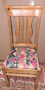 Te koop 6 degelijke Grenen stoelen met stoffen zit, Huis en Inrichting, Stoelen, Ophalen, Gebruikt, Bruin, Keuken en/of eetkamer model