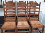Eiken stoelen met biezen zitting, Huis en Inrichting, Stoelen, Ophalen, Gebruikt, Bruin, Hout