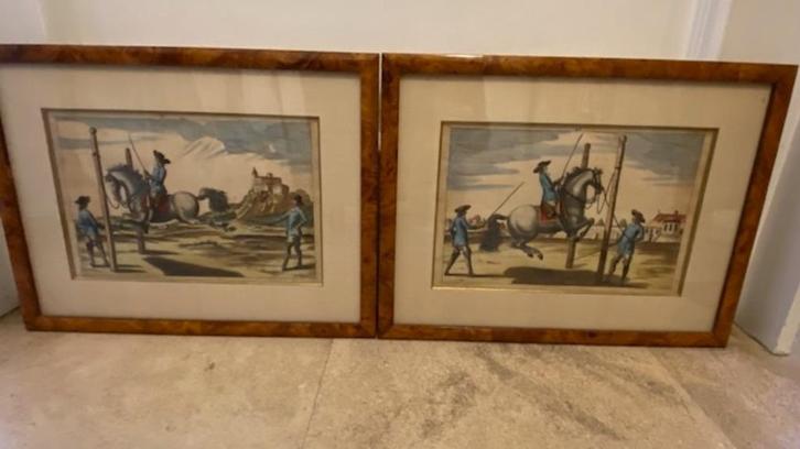 2 gravures polychrome cheval cabriole à la main, Antiek en Kunst, Kunst | Litho's en Zeefdrukken, Ophalen