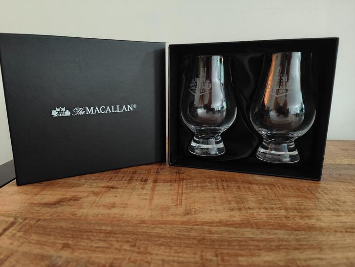 Macallan 2x Glas Glencairn Original + Luxe box Nosing Glass, Verzamelen, Wijnen, Nieuw, Overige typen, Overige gebieden, Vol, Ophalen of Verzenden