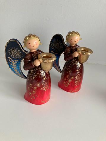 Anges de Noël bougeoirs en bois Erzgebirge Wendt & Kunhn disponible aux enchères