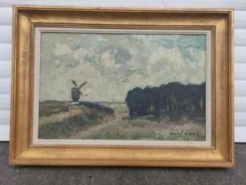 huile sur panneau paysage au moulin signe armand apol beschikbaar voor biedingen