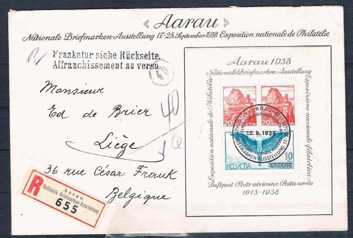 Michel Blok 4 sur lettre de l'exposition vers la Belgique, Timbres & Monnaies, Timbres | Europe | Suisse, Affranchi, Enlèvement ou Envoi