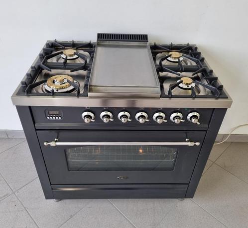 🍀 Poêle Boretti de luxe 90 cm anthracite + brûleur Frytop, Electroménager, Cuisinières, Comme neuf, Autoportant, 5 zones de cuisson ou plus