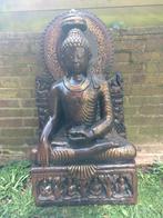 Bouddha thaïlandais sur trône - 93 cm - Pierre, Jardin & Terrasse, Statues de jardin, Enlèvement ou Envoi, Pierre, Bouddha