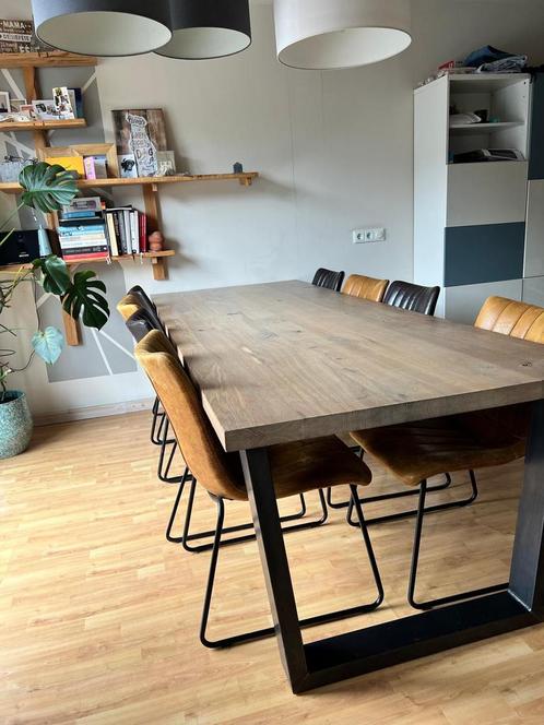 Eetkamertafel 260x100 eik en staal, Huis en Inrichting, Tafels | Eettafels, Zo goed als nieuw, 50 tot 100 cm, 200 cm of meer, Vijf personen of meer