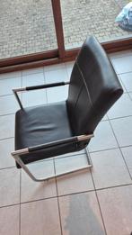 6 Lederen stoelen met inox steun en leuning, Brun, Enlèvement, Métal, Modern