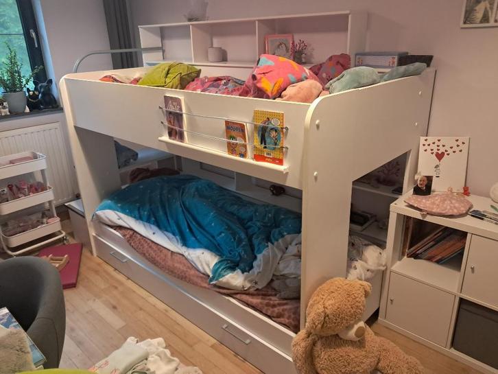 Stapelbed met Trap, 2-persoons, 90 x 200 cm, Wit, Huis en Inrichting, Slaapkamer | Stapelbedden en Hoogslapers, Gebruikt, Stapelbed