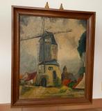 Oud schilderij, op doek molen in olieverf, Antiek en Kunst, Ophalen