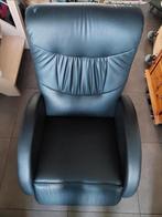 Zwart leer relax fauteuil. Uitklapbaar, Leer, Ophalen of Verzenden, 75 tot 100 cm, Zo goed als nieuw