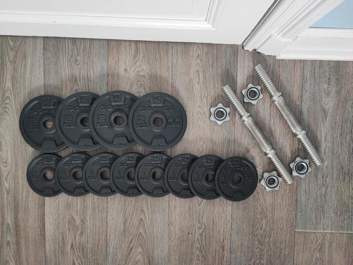 Domyos Halterset. (20kg) (Goede staat!), Sport en Fitness, Fitnessmaterialen, Gebruikt, Halterset, Armen, Benen, Borst, Buik, Rug