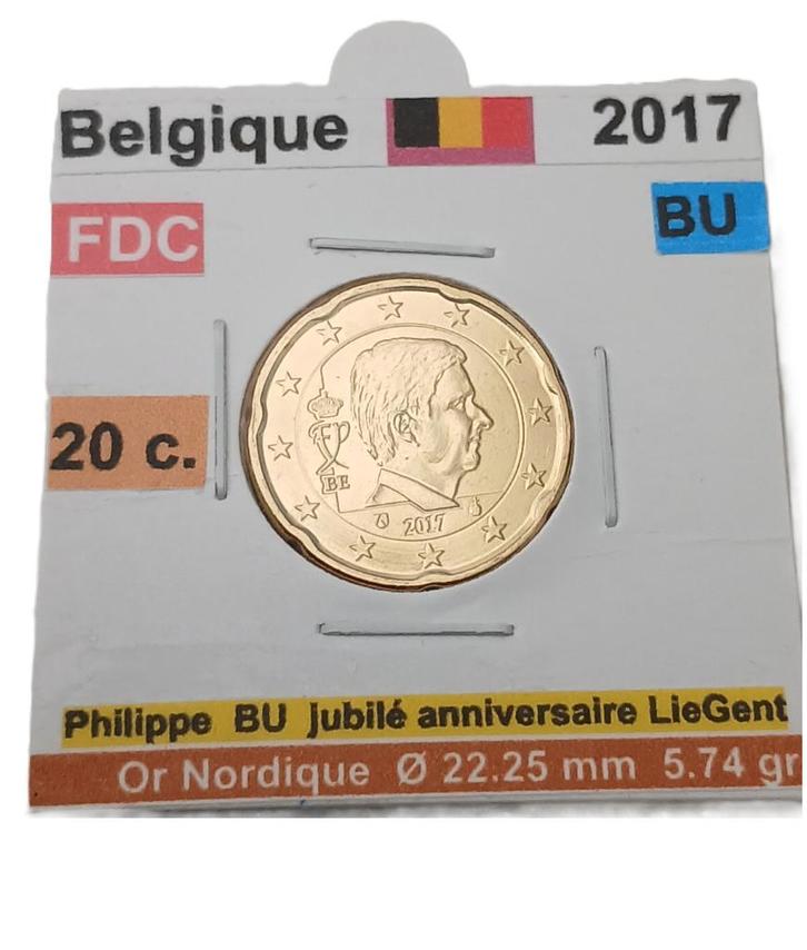 Belgique 20 cent 2017 FDC  en BU  20.000 ex. NEW., Timbres & Monnaies, Monnaies | Europe | Monnaies euro, Monnaie en vrac, 20 centimes