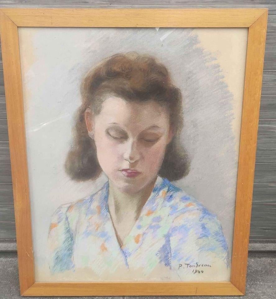 Pastel femme signe Paul tondreau, Enlèvement ou Envoi
