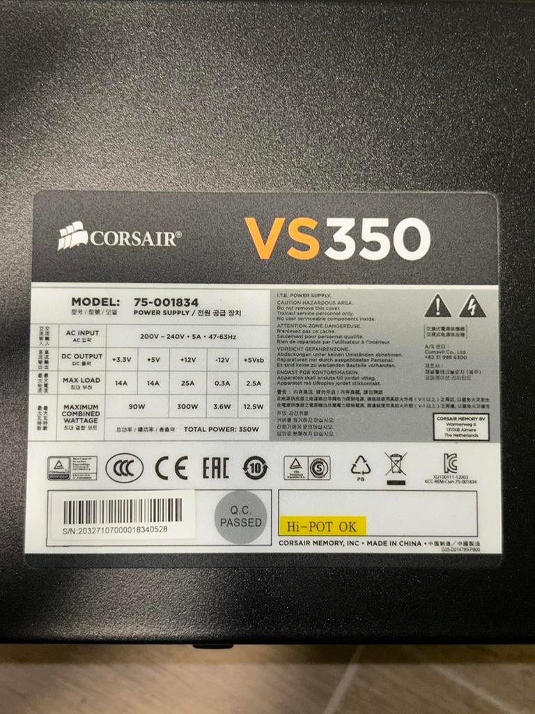 Corsair VS350 voeding, Computers en Software, Interne voedingen, Ophalen of Verzenden, Zo goed als nieuw