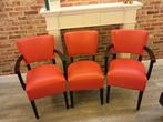 Drie rode lederen stoelen, Huis en Inrichting, Ophalen, Gebruikt, Overige kleuren, Drie