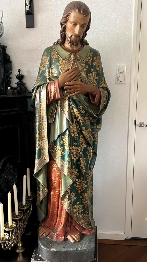 Levensgroot ant 184  cm hg Heilige Jozef Jezus heiligenbeeld, Antiquités & Art, Antiquités | Objets religieux, Enlèvement