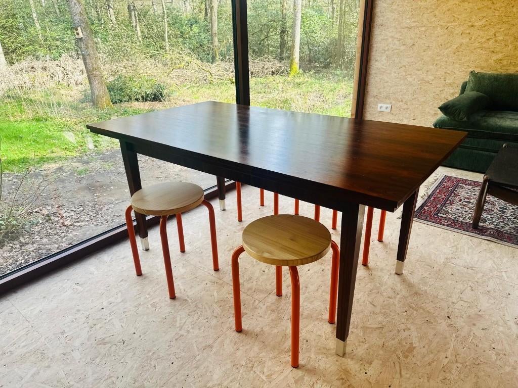 Uitschuifbare vintage eettafel, Ophalen, Gebruikt, 50 tot 100 cm, Vijf personen of meer