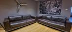 Set de 2 canapés en cuir brun 3 places pieds inox, Enlèvement, Utilisé, Modern(e), Cuir