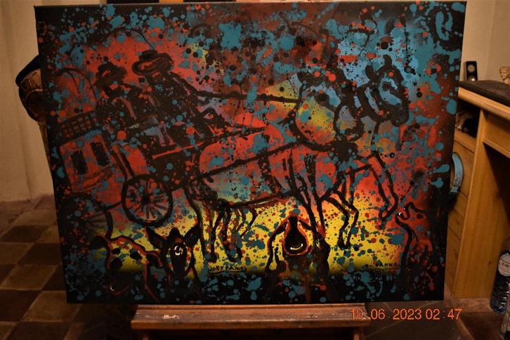 les chiens aboient la caravane passe, par joky kamo, Antiquités & Art, Art | Peinture | Abstraite, Enlèvement
