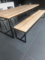 Tafel steigerhout stalen frame bank stoelen, Huis en Inrichting, Ophalen, Gebruikt, Rechthoekig