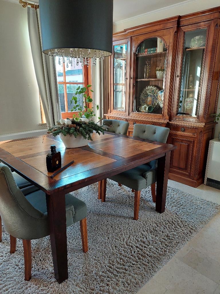 eettafel en 4 stoelen, 100 à 150 cm, Quatre personnes, Cerisier, Trendy klassiek