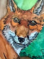 Schilderij /Aquarel Vos in het bos, Verzenden