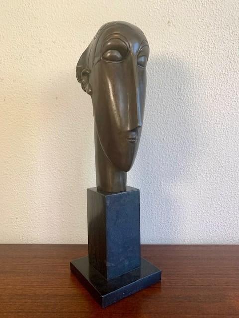 Bronzen Beeld Modigliani Tête de Femme Hoofd Vrouw, Ophalen of Verzenden, Brons, 20 - 50 cm, Beeld