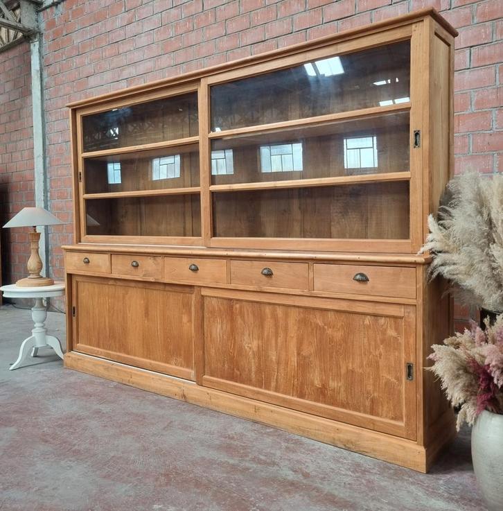 Teak buffetkast/vitrinekast 300cm art:57/26.1, Huis en Inrichting, Kasten | Buffetkasten, Zo goed als nieuw, 200 cm of meer, 200 cm of meer