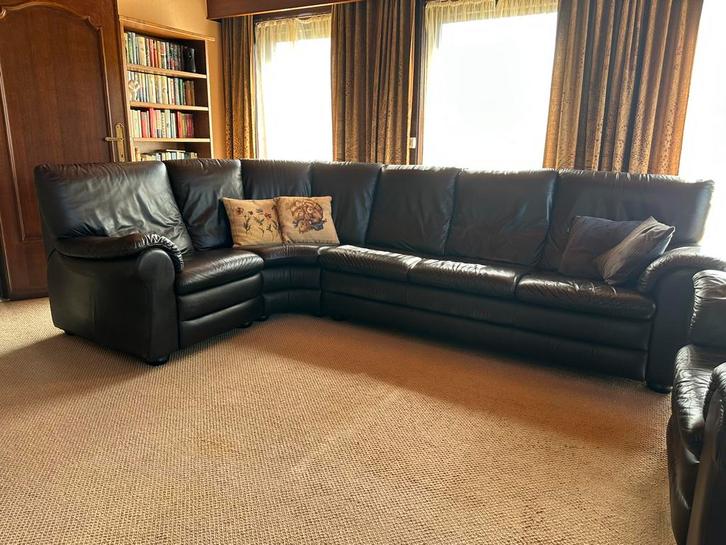 Hoeksalon Buffelleer, Huis en Inrichting, Zetels | Complete zithoeken, Gebruikt, Hout, Leer, Ophalen