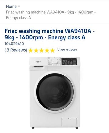 Friac Wasmachine WA9410A 9 kg Energy class A, Enlèvement, Comme neuf