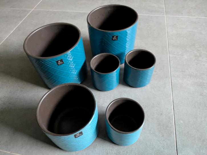 Blauwe bloempotten set 6 stuks J-Line, Tuin en Terras, Bloempotten, Zo goed als nieuw, Overige materialen, Binnen, Balkon, Minder dan 40 cm