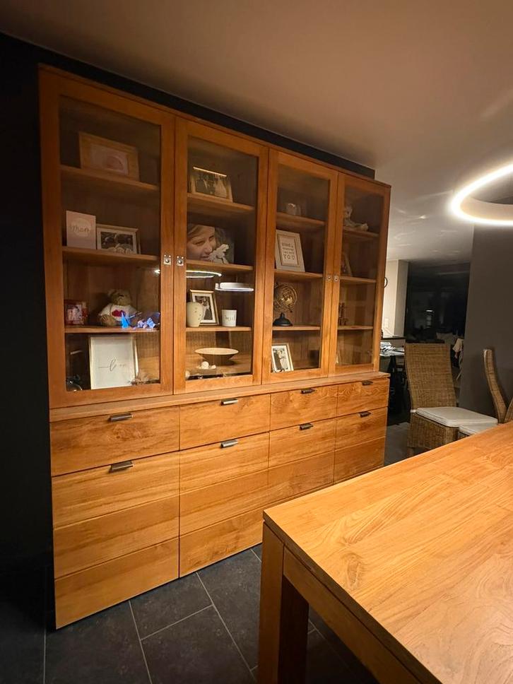 Eetkamer teak: vitrinekast,tafel,tv kast,kast, salontafel…, Huis en Inrichting, Complete eetkamers, Zo goed als nieuw, Ophalen