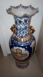 Sublime grand vase decoratif bleu azur floral 1m de hauteur, Enlèvement ou Envoi
