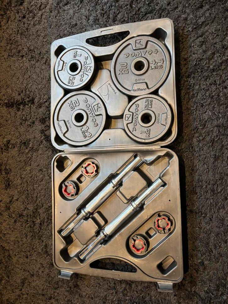 Domyos 20kg halterset met doos, Hobby en Vrije tijd, Tekenen, Zo goed als nieuw, Ophalen