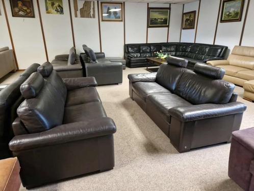BRUINE BUFFELLEDEREN SALON NATUZZI 3 EN 3 ZIT, Huis en Inrichting, Zetels | Voetbanken en poefs, Gebruikt, Leer, Ophalen