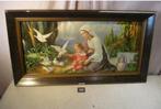 Prachtige Oude Prent - Maria Jezus en de Vogels - 85x46, Antiek en Kunst, Ophalen of Verzenden