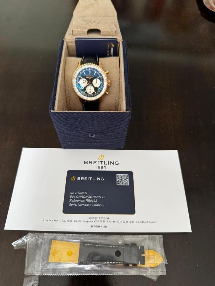 Navitimer B01 Chronograaf 43 - RB0138211B1P1, Handtassen en Accessoires, Horloges | Heren, Zo goed als nieuw, Polshorloge, Breitling