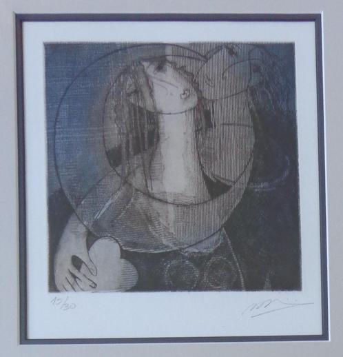 TREES DIERICKX / KOPPEL VROUWEN / KLEURETS / 55x43cm / KADER, Antiek en Kunst, Kunst | Litho's en Zeefdrukken, Ophalen of Verzenden