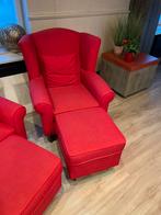 Rode club zetel met poef, Ophalen, Zo goed als nieuw