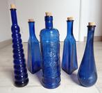 5 decoratieve blauwe flessen met stop, ook apart te koop, Ophalen of Verzenden, Overige typen