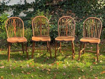 4 windsorstoelen antiek massief hout Farmhouse Engels design beschikbaar voor biedingen