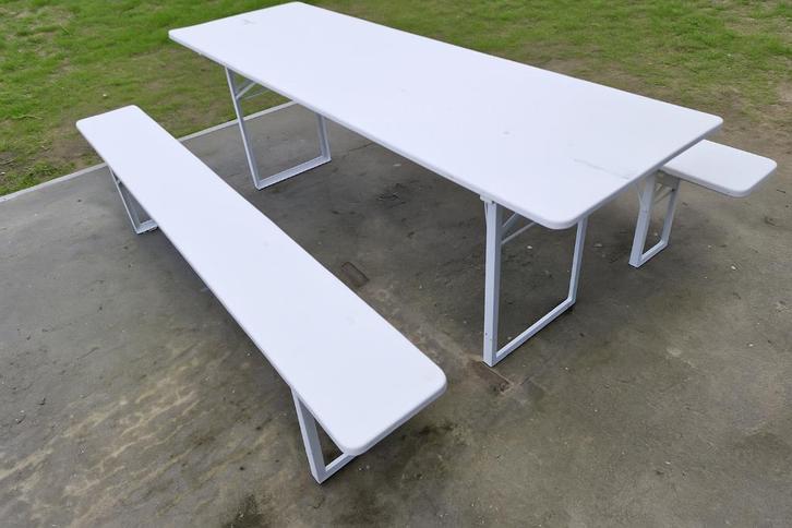 Houten Opklapbare tafel met 2 bankjes - Biertafel/Bierbank!, Tuin en Terras, Tuinbanken, Nieuw, Hout, Ophalen