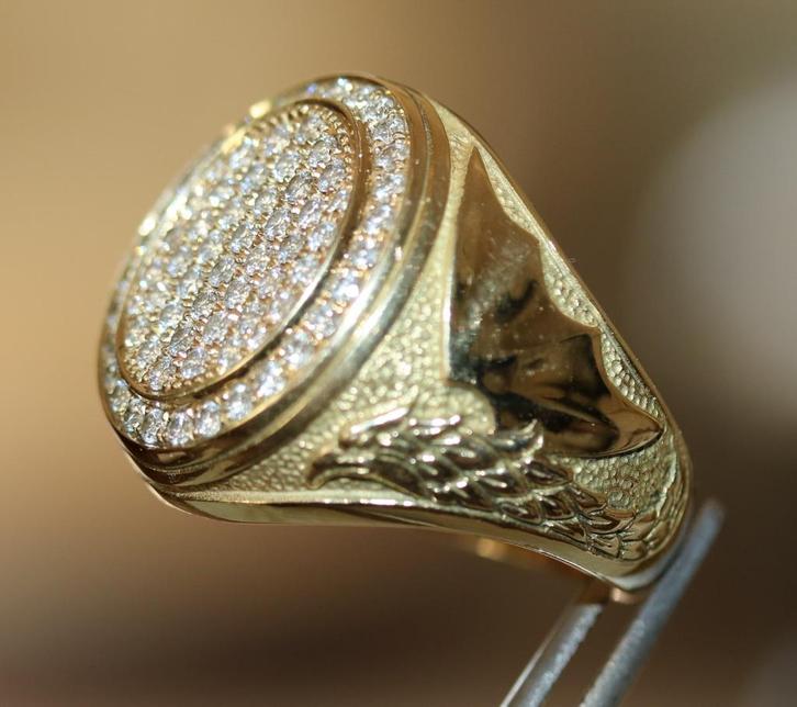 Ring Diamanten 18 karaat massief goud, Handtassen en Accessoires, Ringen, Zo goed als nieuw, Dame of Heer, 20 of groter, Goud