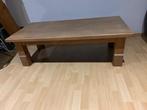 Zware modern landelijke eiken salontafel met aluminium bies, Ophalen, Gebruikt, 100 tot 150 cm, Modern landelijk