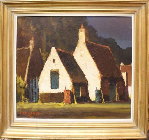 Piet Lippens (1890-1981): Witte hoeve (O/D, 74 x 64 cm), Antiek en Kunst, Kunst | Schilderijen | Klassiek, Ophalen of Verzenden