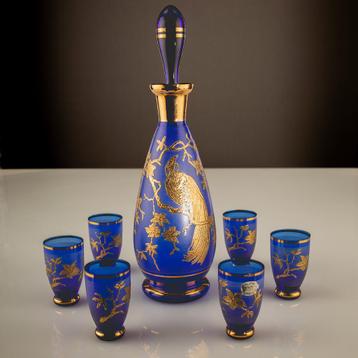 Schitterende karaf met 6 glaasjes, Bohemian Blue Crystal beschikbaar voor biedingen