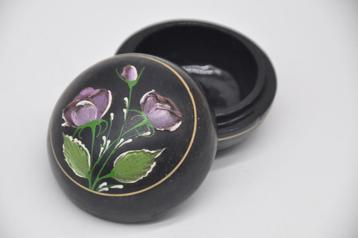 oosters houten zwart potje, handgeschilder met bloemen beschikbaar voor biedingen