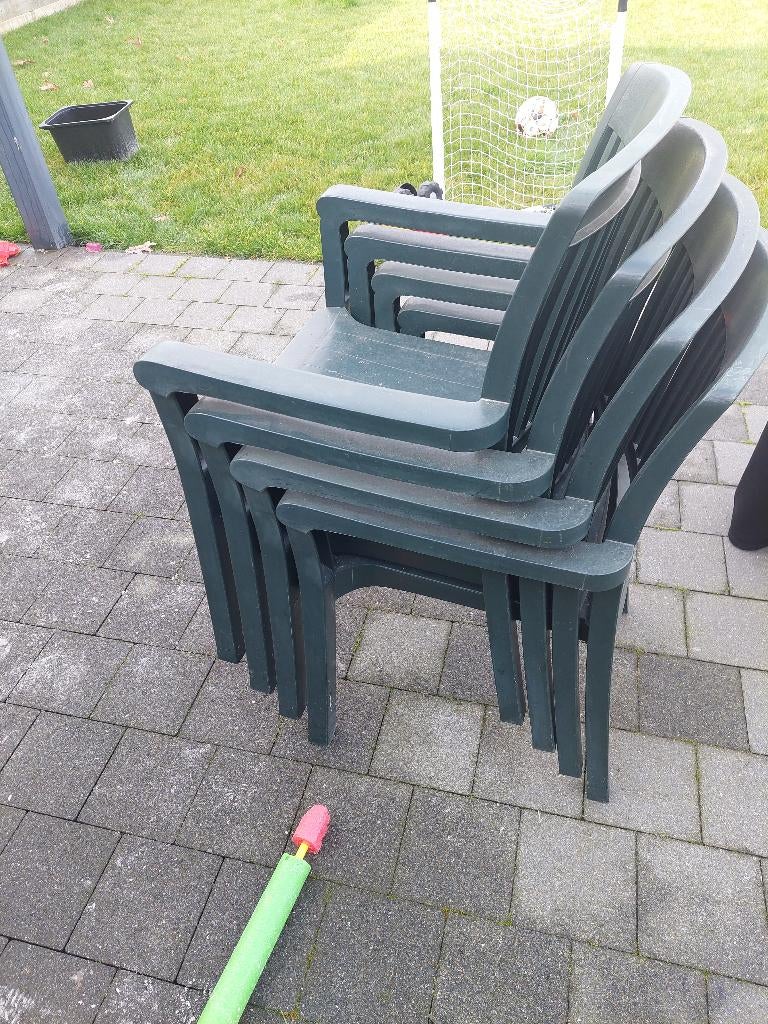 4 groene tuinstoelen, Enlèvement, Comme neuf, Plastique