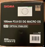 Sigma 105mm F2.8 EX DG MACRO OS voor Nikon, TV, Hi-fi & Vidéo, Comme neuf, Enlèvement ou Envoi