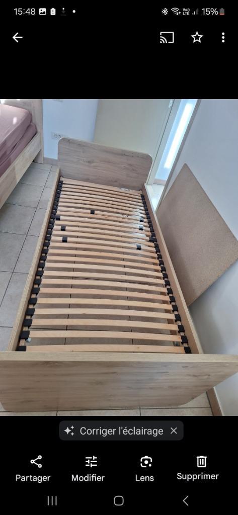 Lit bébé/enfant,  transformé, Kinderen en Baby's, Kinderkamer | Bedden, Zo goed als nieuw, 180 cm of meer, 85 tot 100 cm, Lattenbodem